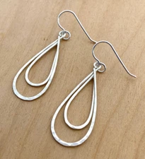 Argentium Sterling Silver Hammered Double Teardrop Earrings
