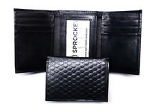 Textured Leather Trifold Wallet Embossed RFID Safe- Black