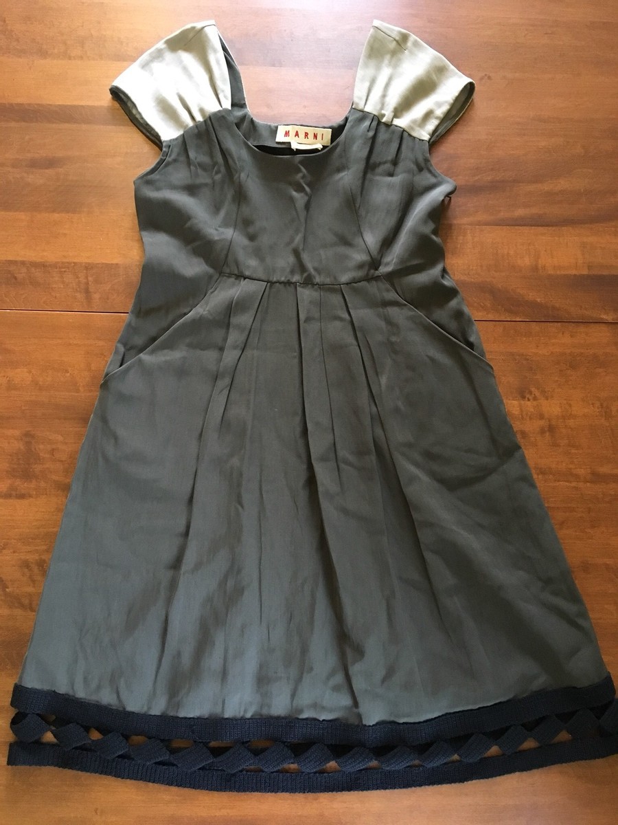 marni crochet dress Brown and blue striped cotton crochet dress