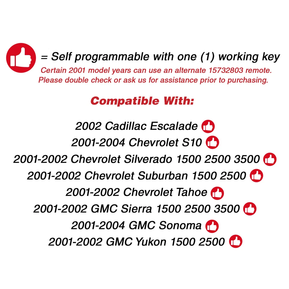 2x For 2001 2002 Chevrolet Silverado 1500 2500 3500 Remote Keyless Entry Key Fob - Изображение 3 из 3