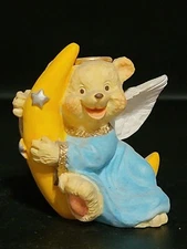 Angel Teddy Babies Heavenly Bear Figurine Sitting On Cresent Moon 2" Tall 