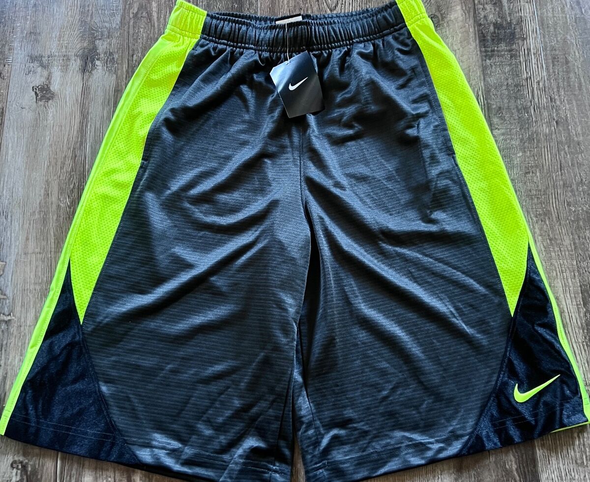 NWT Nike Boys YLG Neon Yellow/Gray/Black Dri-Fit Shorts Set Large