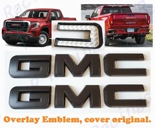 Front Rear Matte Black Emblem Overlay 2019-2025 GMC Sierra 1500 2500HD 3500HD