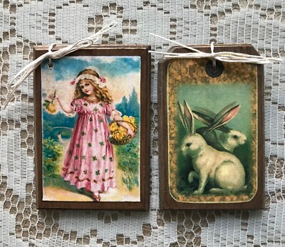 **NEW** 5 Handcrafted Wooden Easter Ornaments /  Easter Hang Tags SET1G