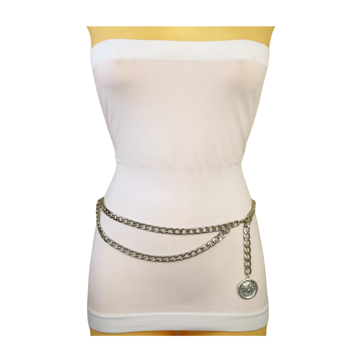 Women Silver Metal Chain Link Belt Hip High Waist Medallion Coin Charm M L XL Women Fashion Belt Hip High Waist Gold Metal Chain Lion  main image 4