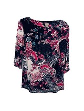 Chicos Zenergy Top Floral Stretch Tunic 3/4 Sleeve Paisley Pink Black Petite OP