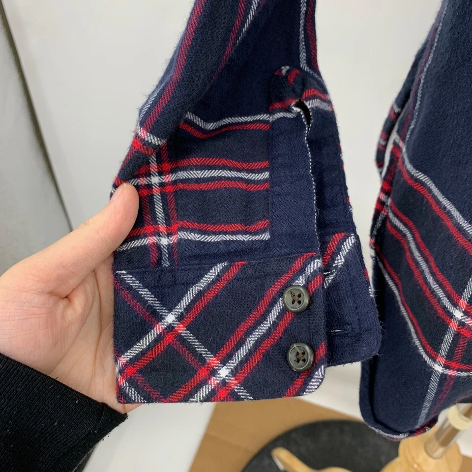 Camisa Athleta Para Mujer 2XS XXS Azul Marino Rojo Madera Franela Escocesa Dobladillo Cola Caída Foto 4 de 4