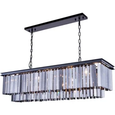 Kitchen Island Dining Room Matte Black Crystal Chandelier 12 Light Fixture 50in