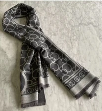 Bloomingdale’s 50th Anniversary Exclusive Logo Scarf Gray 72” X 26” W/ Fringe