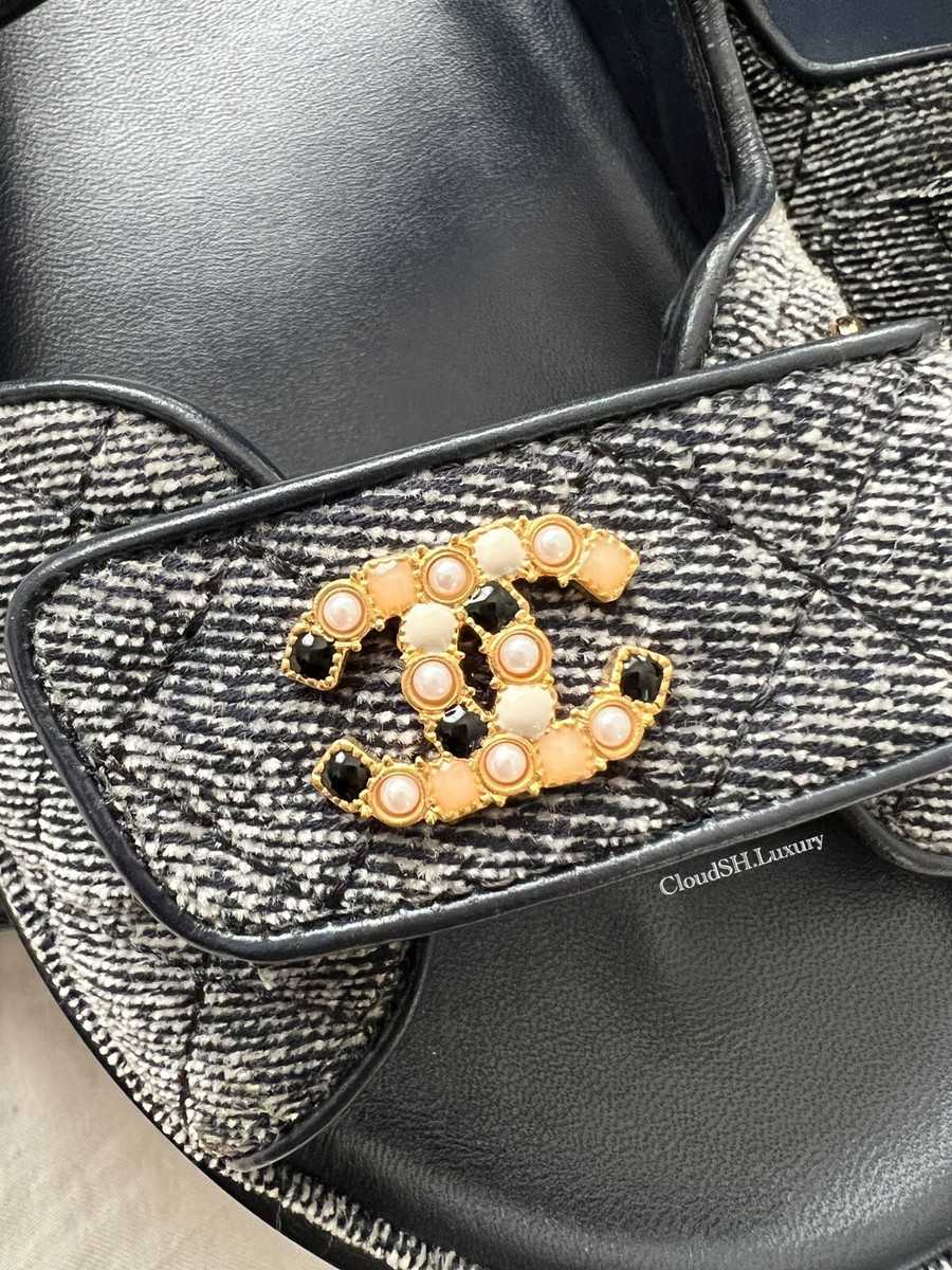 Auth BNIB Chanel 21A Rare Denim Deep Gray Dad Sandals -Size Auth BNIB Chanel 21A Rare Denim Deep Gray Dad Sandals -Size