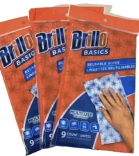Brillo Basics Reusable Wipes Multi Use 9 Count. LOT OF 3 PACKS