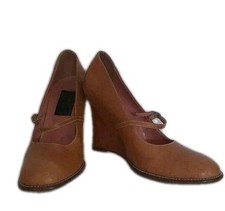 DOLCE & GABBANA Shoes Heels Size 8.5 Tan Leather Wedges Mary Jane Authentic