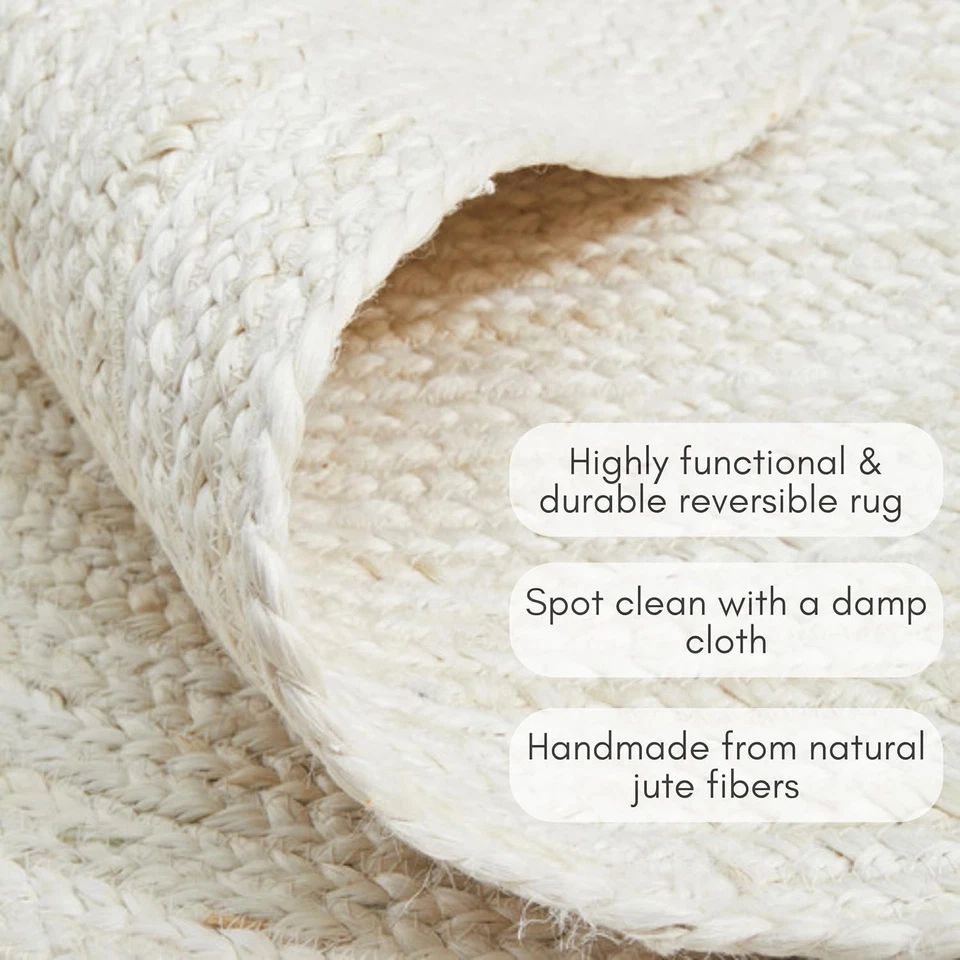 White Carpet Rug Natural Jute Hand Braided Modern Decor Living Area Round Rug - Image 2 of 4