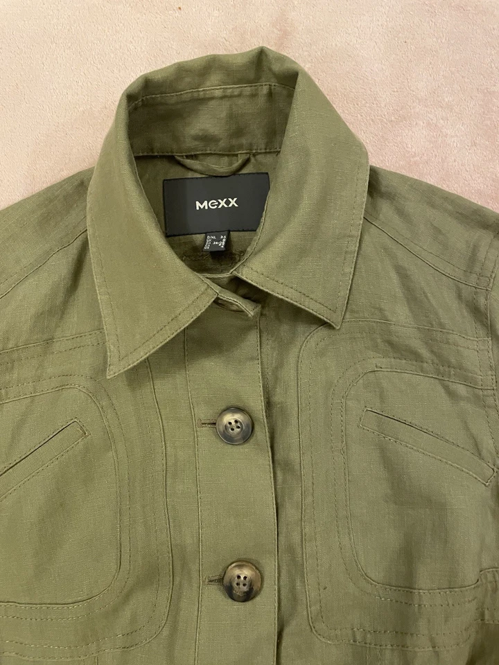 ‘MEXX’ WOMEN’S OLIVE GREEN LINEN SELF BELTED JACKET 8 - Image 2 of 4