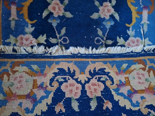Antique Chinese Deep Blue Floral Art Deco Rug 47" - Picture 12 of 12