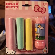 Hello Kitty Chalk Set - 3 Jumbo Sidewalk Chalk Sticks W/ Chalk Holder NEW In Pak