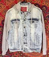 Red Label By Patrol Jeans Jacket M Hooded Blue Faded Trucker Knit Arms