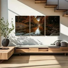 3pcs River and Trees Modern Nature Landscape Wall Art Canvas Framed 50x70cm