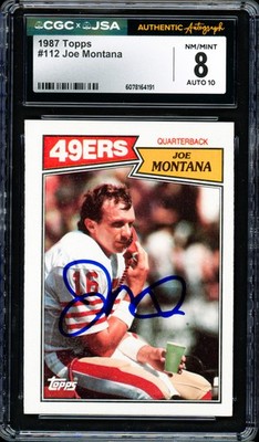 Joe Montana Signed 1987 Topps Card 112 49ers Grade 8 Auto GM 10 CGC x JSA