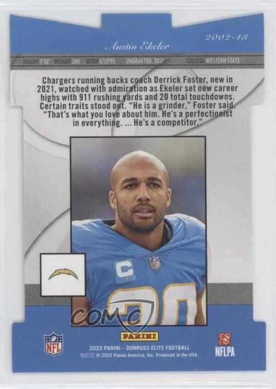 2022 Panini Donruss Elite 2002 Elite Status Die-Cut /30 Austin Ekeler #2002-43 - Image 2 of 2