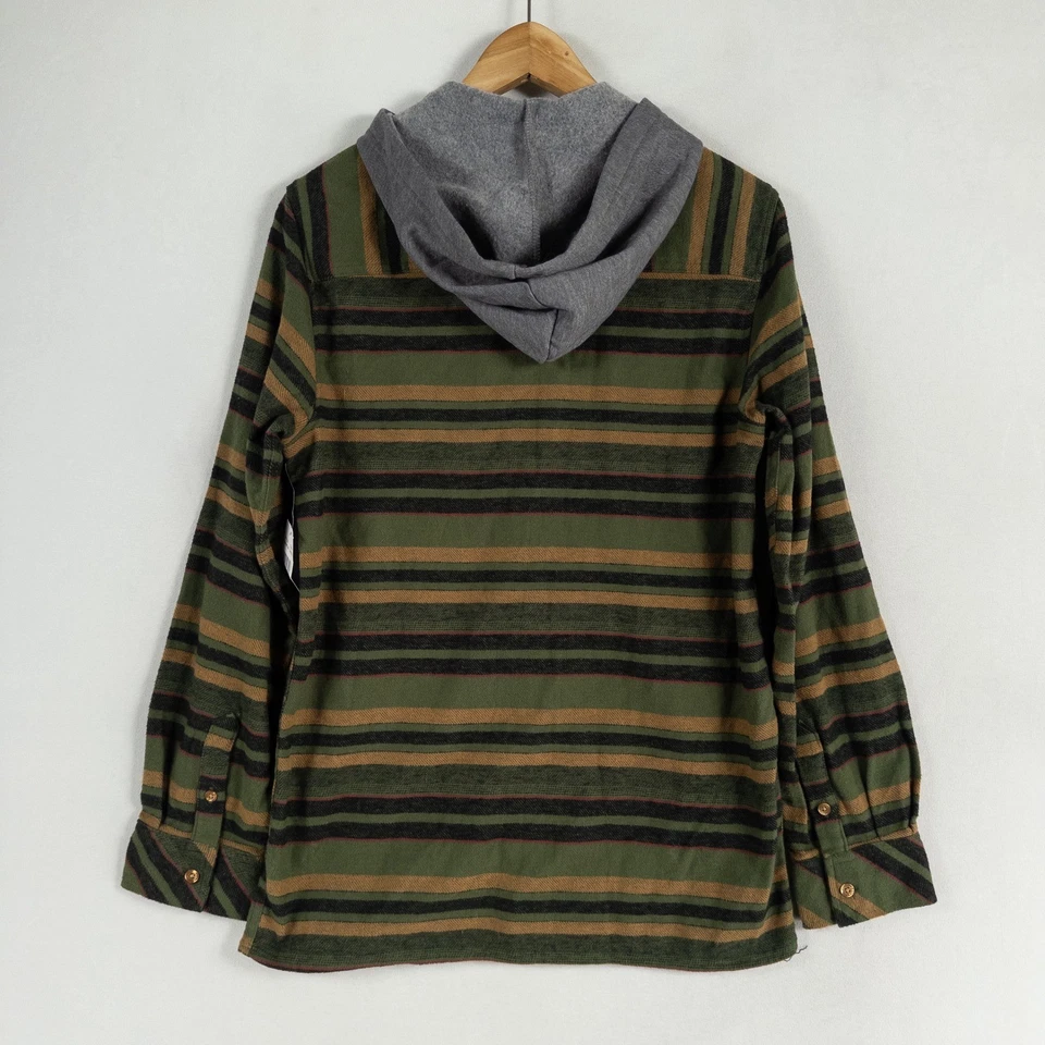 Airwalk Classics Shirt Shacket Boys Large Green Striped Hooded Flannel Button Up - Image 3 of 4