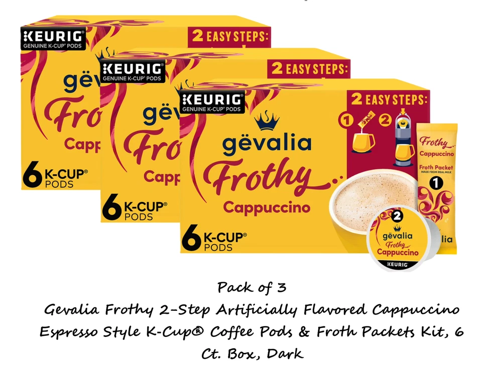 (3 Pack) Gevalia Frothy 2-Step Cappuccino Espresso K‐Cup® Coffee Pods, 6 Ct. Box