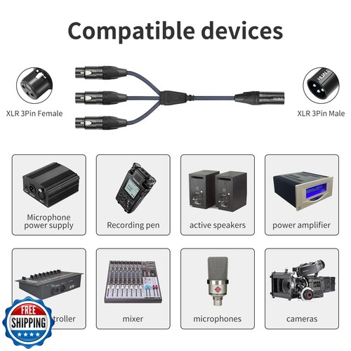 HUALEU 2FT 3Pin XLR Male to 3 Female Y Splitter Cable,XLR Splitter 1 Male to - Picture 3 of 5