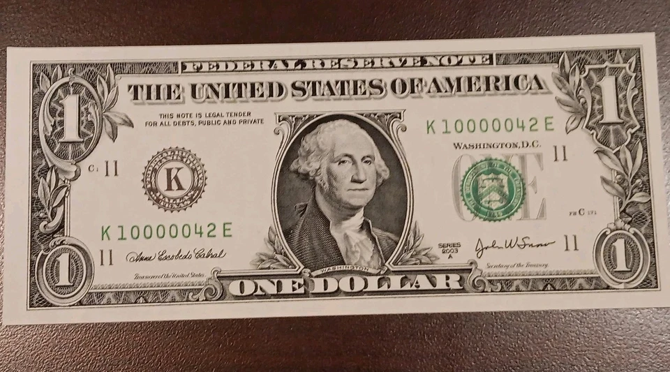 2003A $1 Federal Reserve Banknotes, Lot of 3 Low Numbers Five 0's Uncirculated - Image 3 of 4