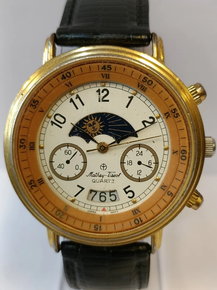 MATHEY-TISSOT FASE LUNAR CUARZO PÁTINA ESFERA BLANCA 821262 JAPÓN HOMBRE FUNCIONANDO Foto 4 de 4