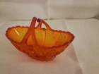 Fenton Glass Orange Amberina Daisy & Button Split Twig Handle Oval Basket
