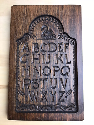 Handcarved Stained Wood Decorative Wall Hanging Alphabet ABCs 9 x 5.75 in.