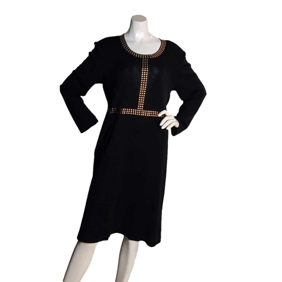 EXCLUSIVELY MISOOK WOMEN'S BLACK & GOLD KNIT LONG SLEEVES 0X KNIT DRESS - Image 3 of 4