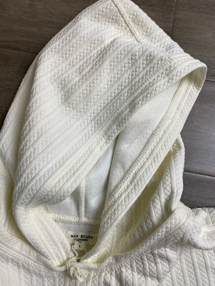 Top con capucha para mujer MAX STUDIO texturizada manga larga talla L pulóver elástico Foto 4 de 4