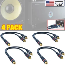 4pcs RCA Splitter 1 Female to 2 Male RCA Audio Video Cable Splitter Adapter Blue