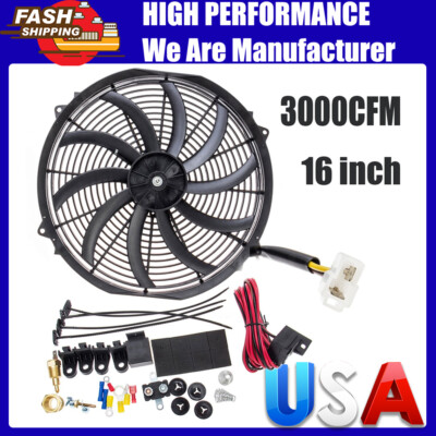 12V High Speed 16" Car Electric Radiator Cooling Fan Kit Switch Relay