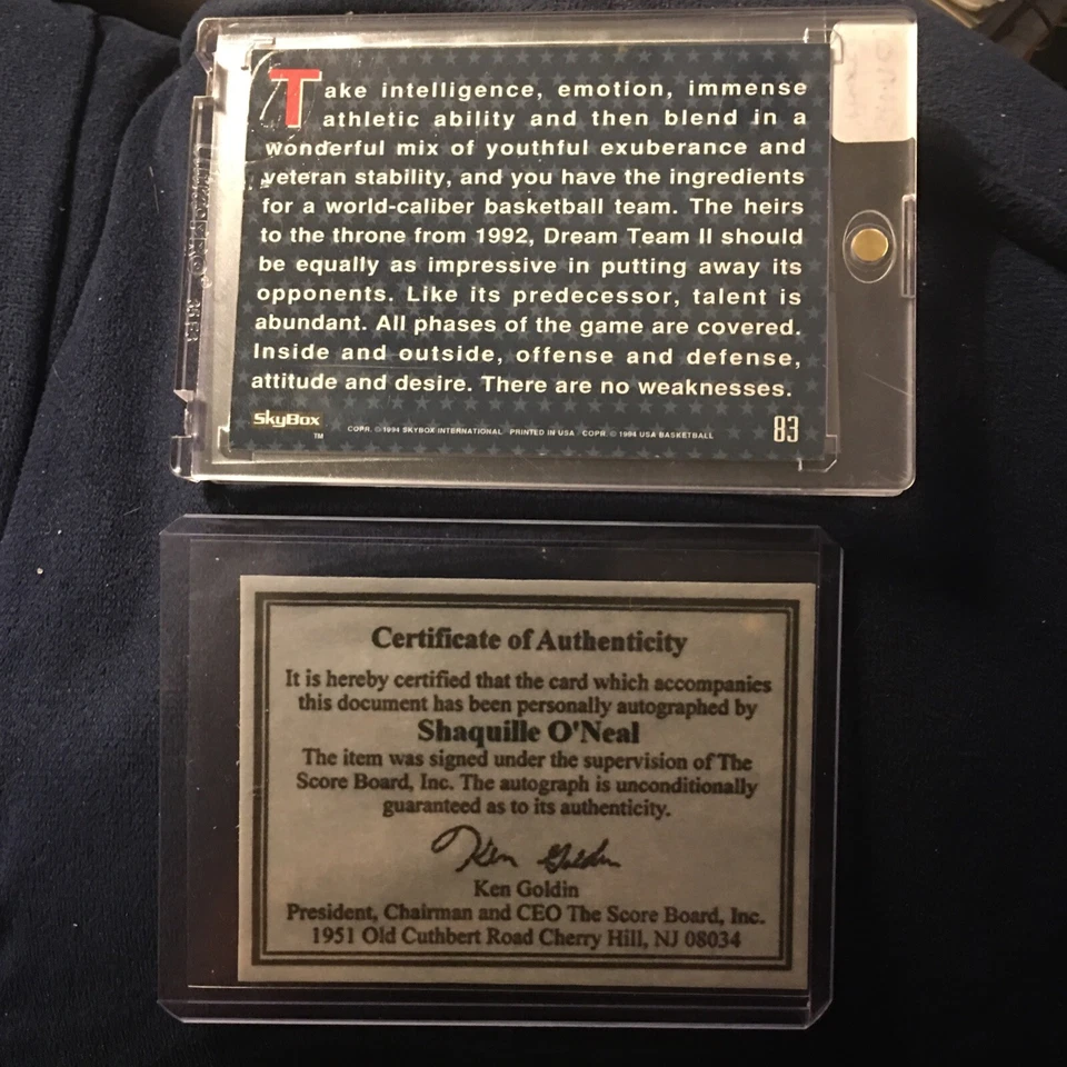 Tarjeta del equipo Skybox 1994 baloncesto de Estados Unidos #83 con Shaquille O'Neal (autógrafo con certificado de autenticidad) Foto 2 de 4
