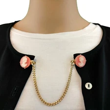 Cameo Sweater Guard Collar Clips Shawl Chain