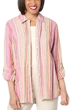 Denim & Co. Naturals Linen Blend Button-Front Tunic WinePapayaStrpe