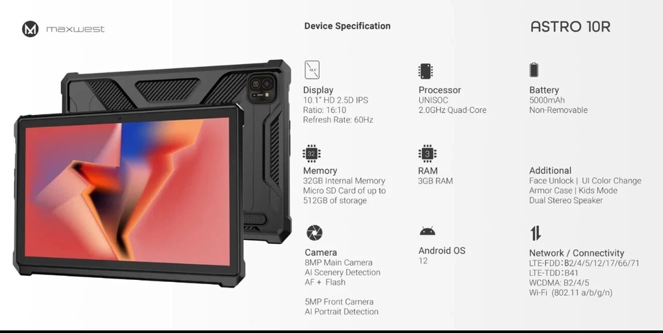 New 4G LTE Maxwest Astro 10R 10.1" 32GB Black MX-A10R1WW - Image 2 of 2