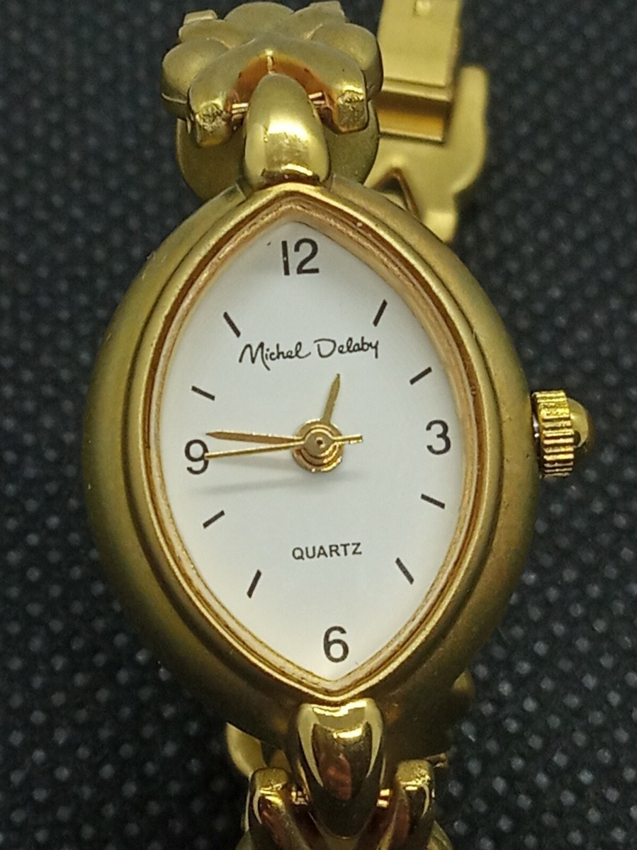 Montre Vintage Quartz Femme Michel Delaby Dorée - Cadran Blanc Argenté, 36g, Référence W1042