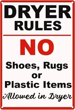 Laundry Room Rules Retro Tin Metal Signs No Shoes, Rugs Or Plastic Items Allowed
