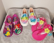 Lot Of 3 Princess Little Mermaid Ariel Pink Flower Girl Shoes Sandles Size 7/8
