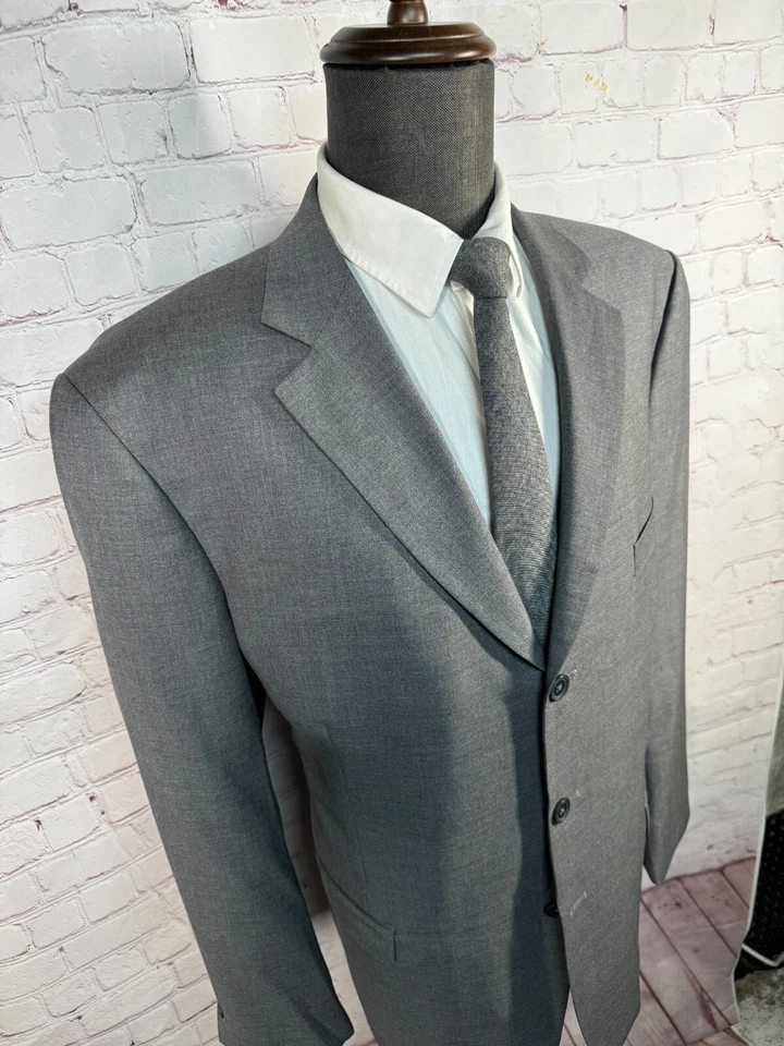 STRUCTURE Mens Gray Wool CLASSIC FIT Flat Front 2 Pc Suit 46R Jacket 43x30 Pant - Image 4 of 4