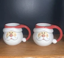 Harry &  David Santa Mug Ceramic Red White Set of 2