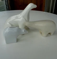 3 Polar Bear Signed Jaru Pottery CA White Wood Polar Arts Sculpture Dansk Bank
