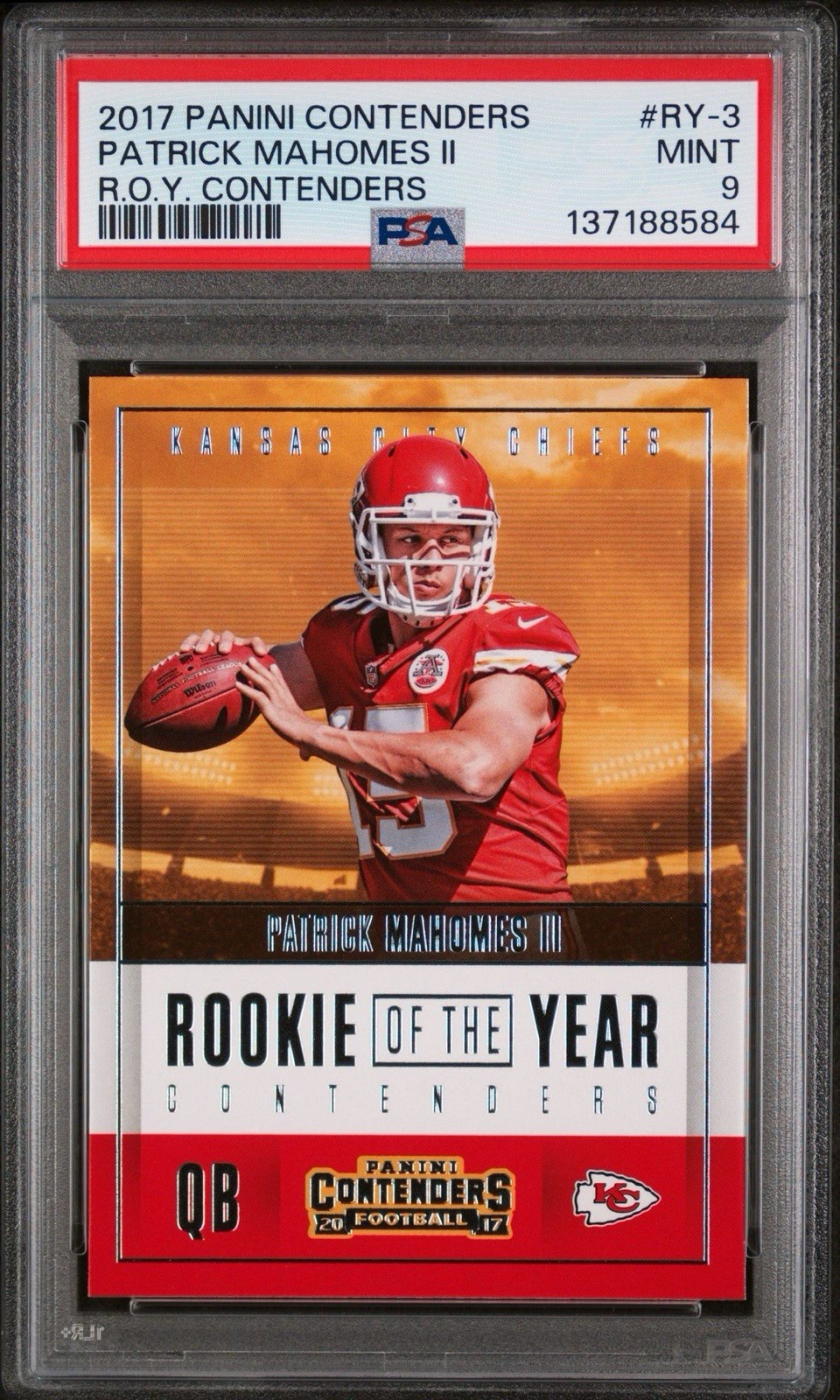 Panini 2017 Contenders Patrick Mahomes II ROY Contenders #RY-3 RC PSA 9 view 2