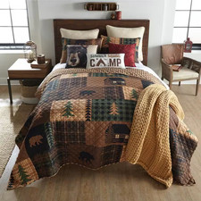 Brown Bear Cabin Brown King Quilt Set 3-Piece