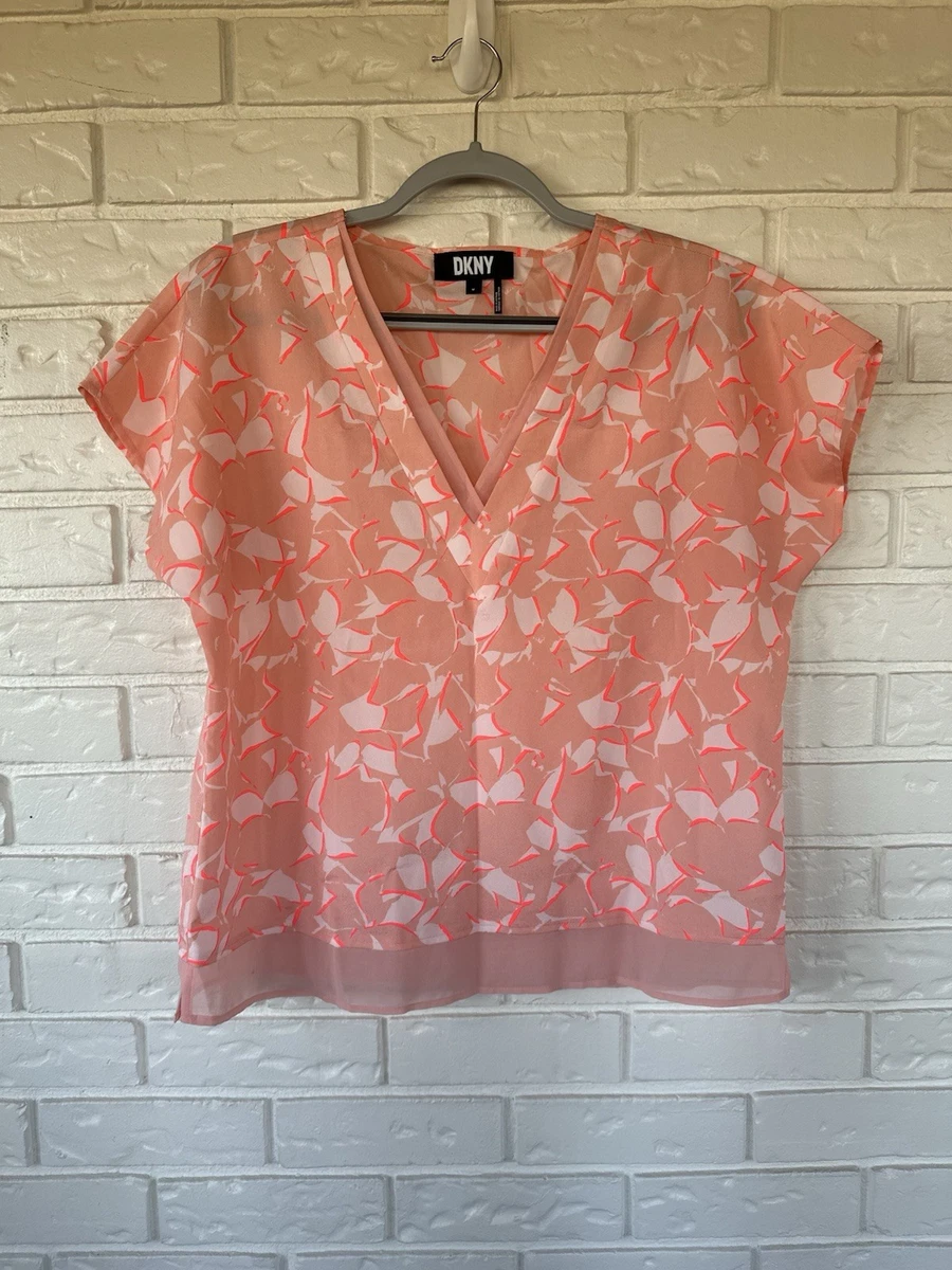 Haut Imprimé Floral DKNY Red Poppy - Manches 3/4, Taille 6, 100% Neuf Avec étiquette