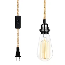 Plug In Pendant Light Cord Hanging Light Kit with 15Ft Hemp Rope and Switch
