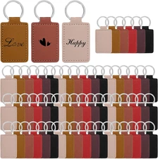 60PCS Leather Keychain Blanks Bulk, Lasable Engravable Blanks PU Key Fob Kit wit